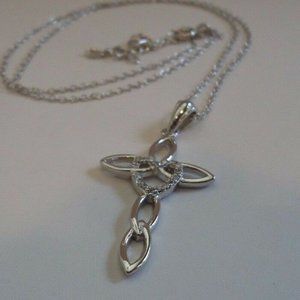 18k White Gold Over Sterling Silver Cross Necklace